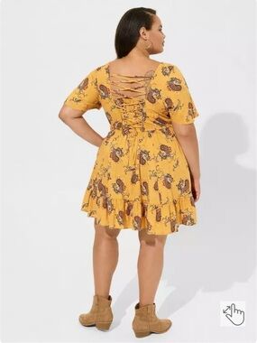 Torrid Mini Wash Challis Flutter Sleeve Lace Back Dress NWT Size 12